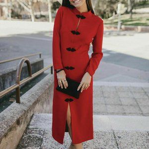 ZARA RED TOGGLE MIDI DRESS Size M